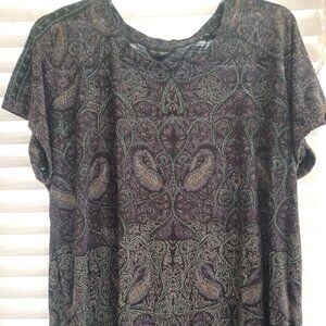 Lucky Brand Women’s 3X Boho Paisley Print Modal Cotton Top Short Sleeve